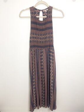 Bleuh Ciel Rayon Boho Paisley Maxi Dress Women’s L Smocked Waist Cottagecore